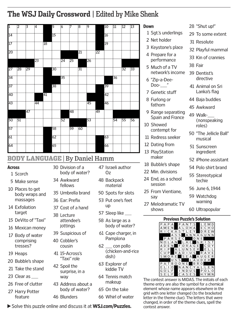 Wall Street Journal Crossword Printable FREE Printable HQ