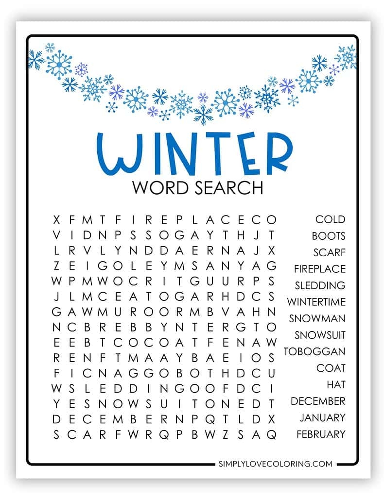 Winter Word Search Free PDF Printables Simply Love Coloring