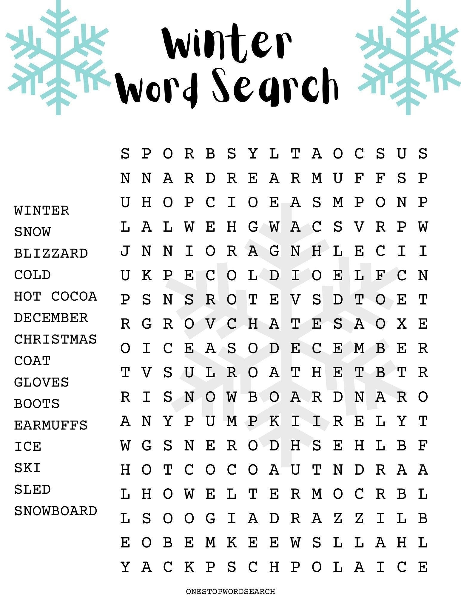 Winter Word Search Printable With Answers Printable Free Templates