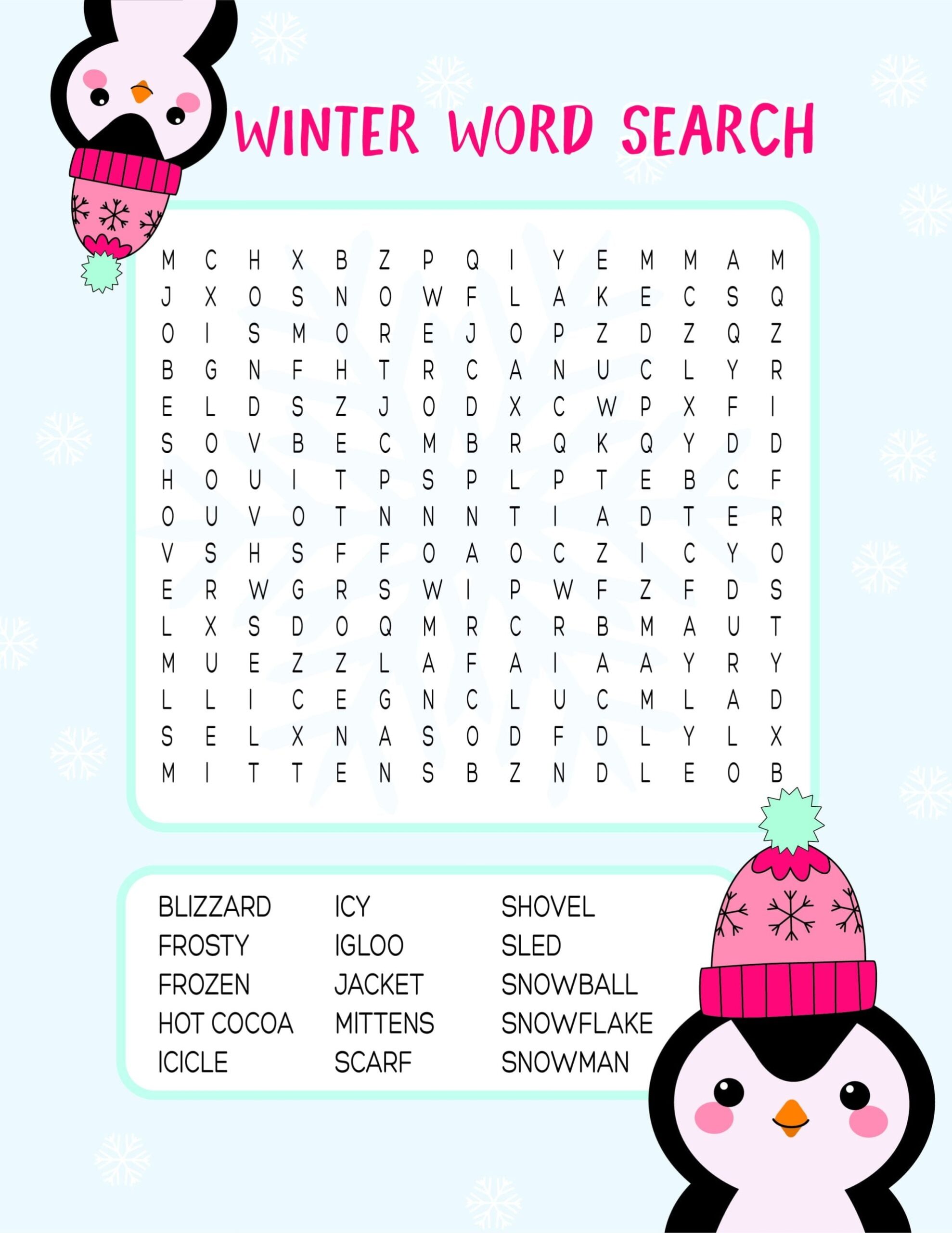 Winter Word Search Puzzles Winter Word Search Puzzles