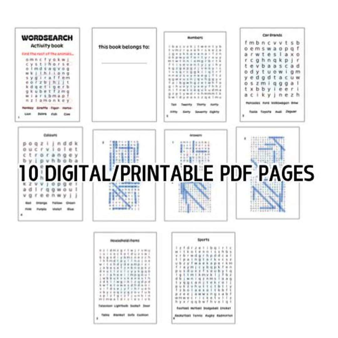 Word Search Booklet sheets For All Ages Digital Printable PDF With