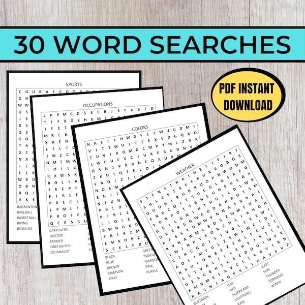 Word Search Large Print Printable Etsy