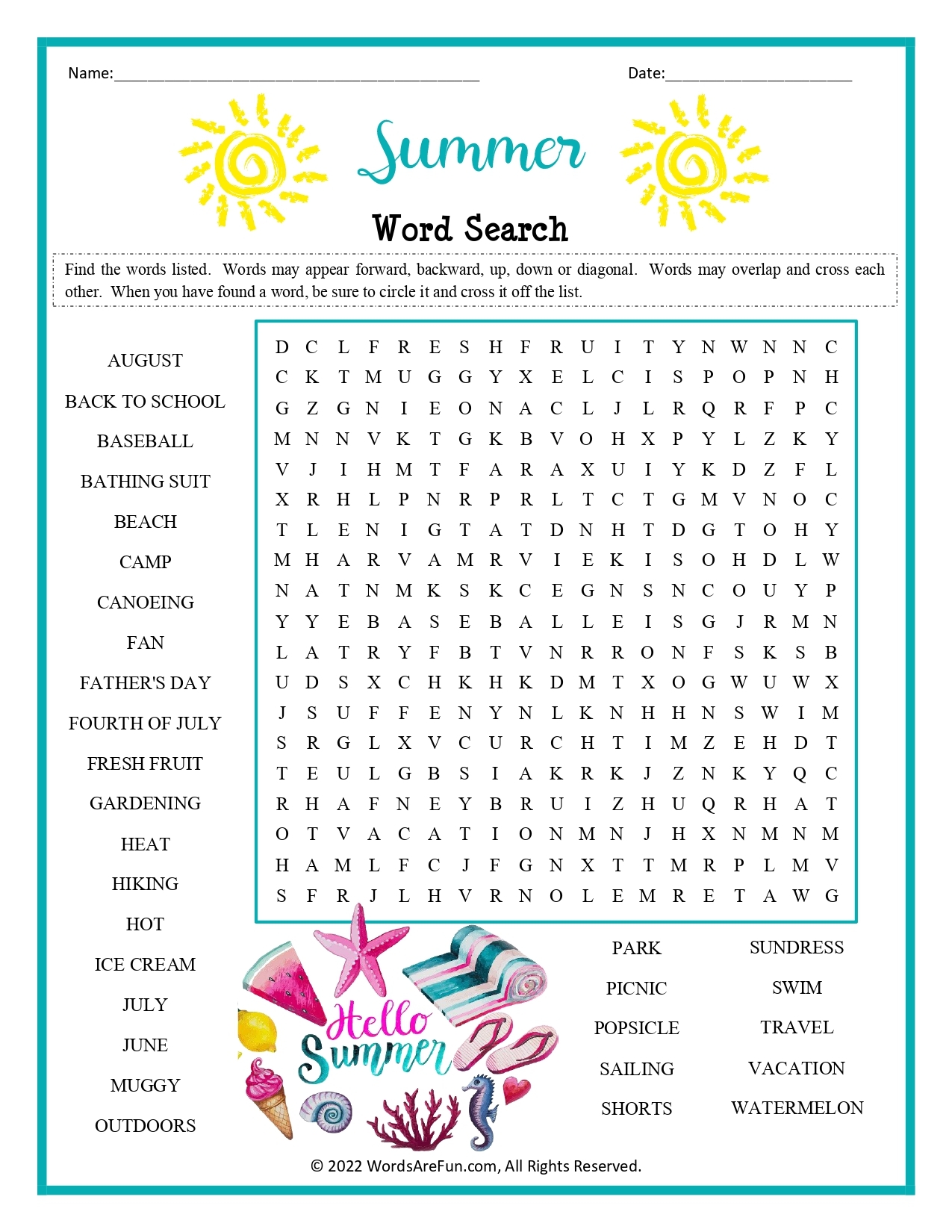 Word Search Printable Summer Jenny Printable Word Search Printable Summer Jenny Printable